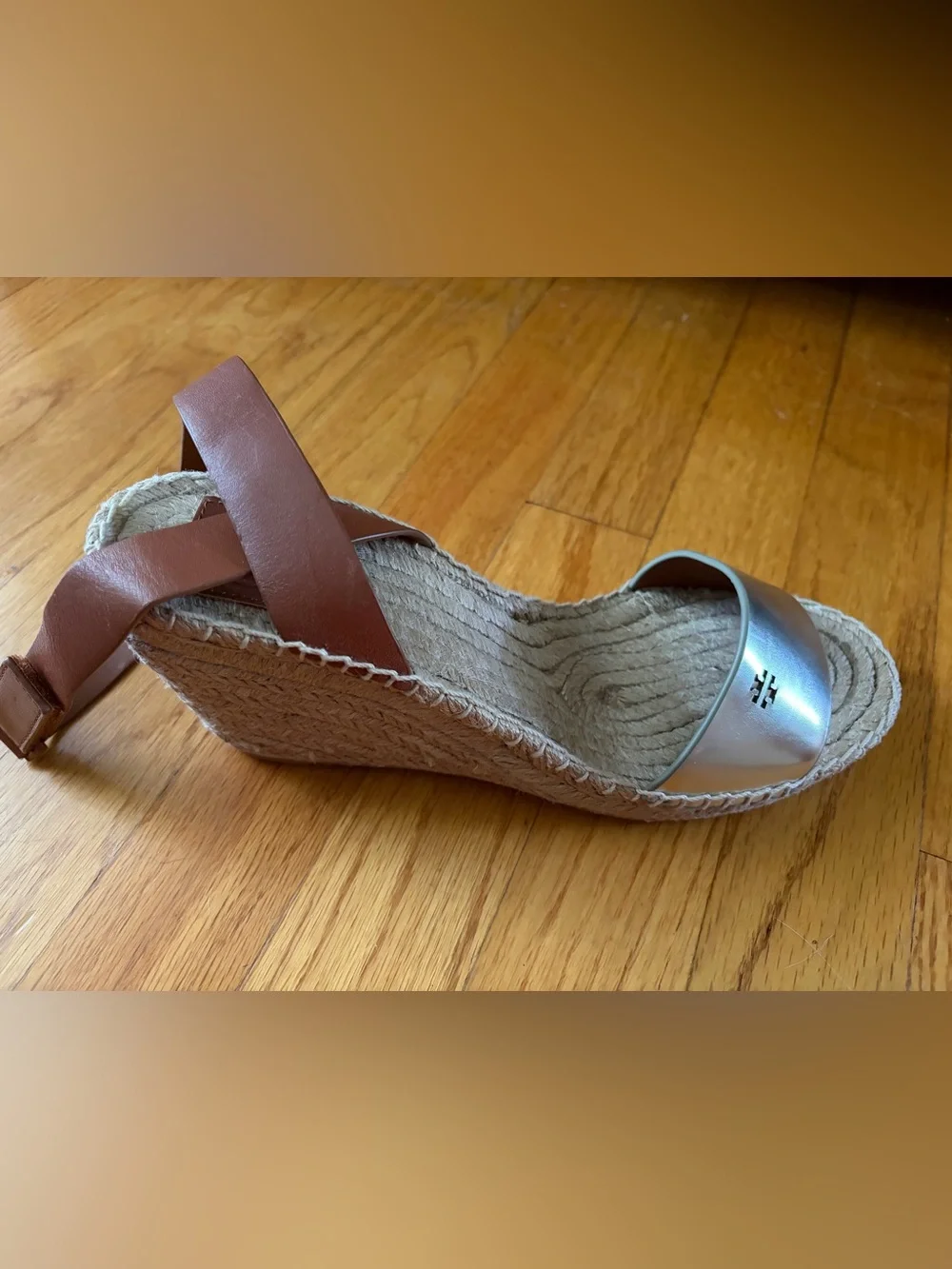 Tory Burch Bima 2 Metallic Platform Espadrille Wedge Sandals Sz 9 Summer Lux EUC